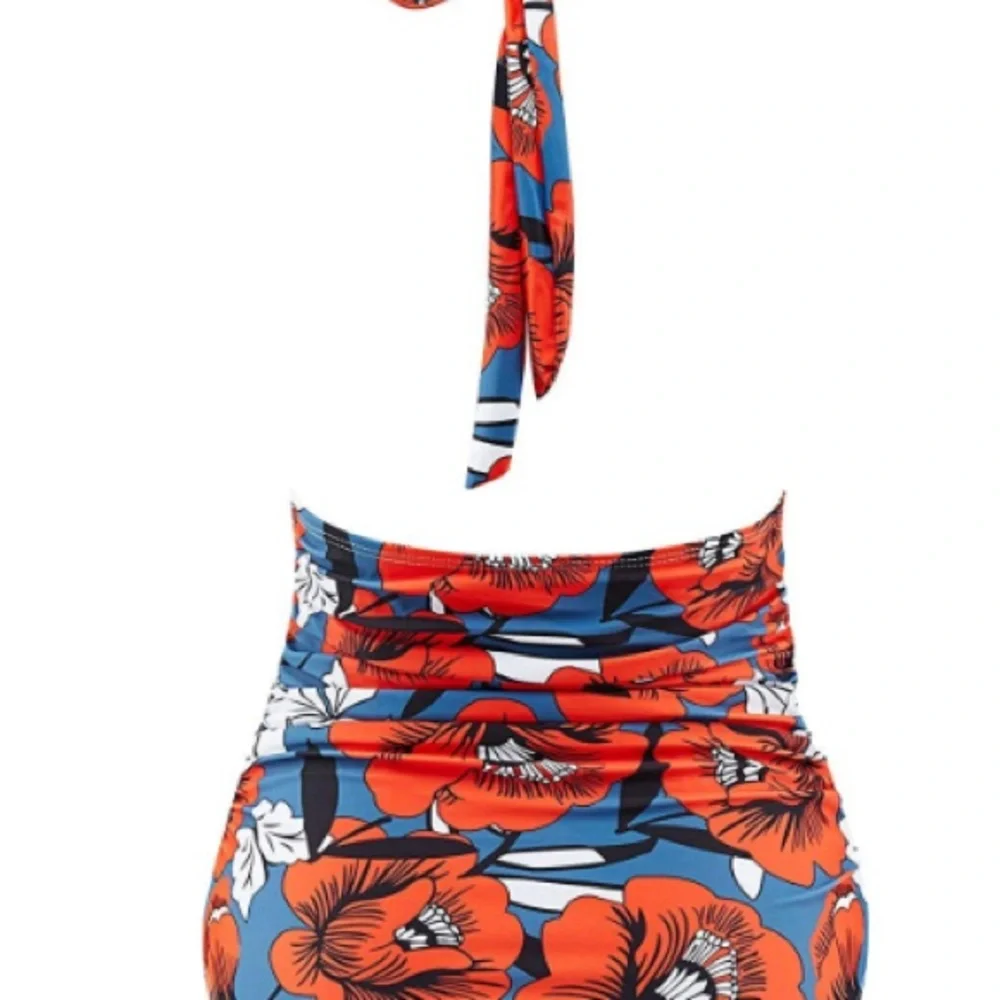 2BPrity Women's Blue & Red Floral Halter One Piece Swimsuit Size Medium (10) - Picture 2 of 10